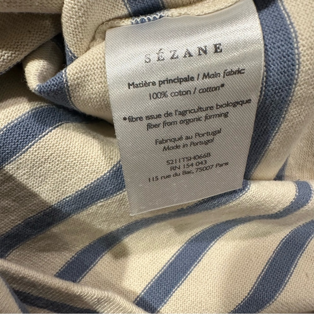 Sezane Colette Mariniere Long-Sleeved in Vintage Blue and Ecru Organic Cotton - Picture 6 of 6